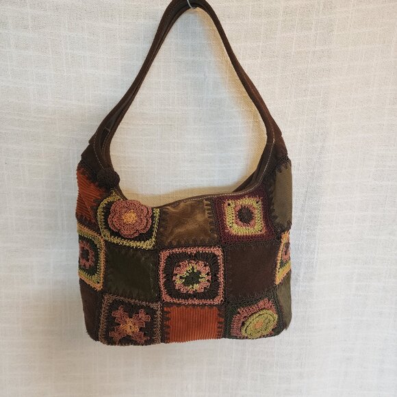 Vintage St John's Bay Suede Multicolour Patchwork Boho/Hippie Shoulder Bag A271 - Picture 1 of 15